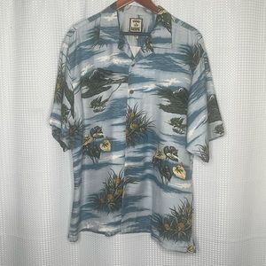 Tommy Bahama 100% Silk Button Down Shirt Short Sleeve Hawaiian Luau Sz L